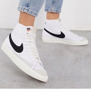 Nike Blazer Mid '77 High Top Sneakers - White with Black Swoosh